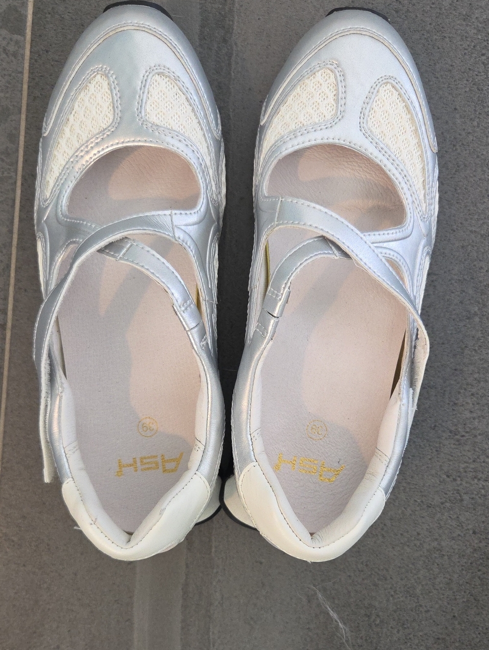 ASH Women's Silver and White Mary-Jane Sneakers